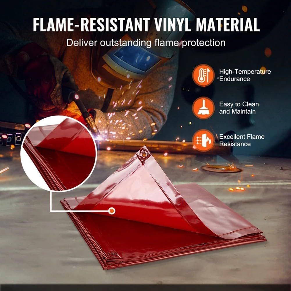 6' X 6' Flame Retardant Vinyl Welding Screens with Red Frame