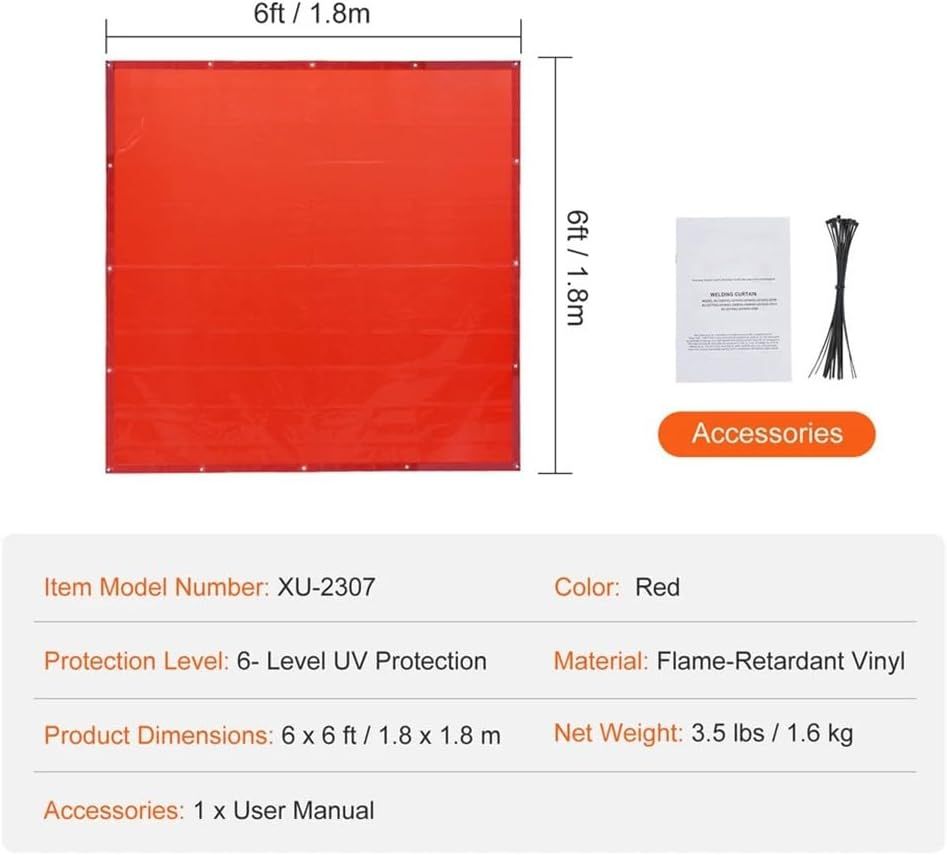 6' X 6' Flame Retardant Vinyl Welding Screens with Red Frame