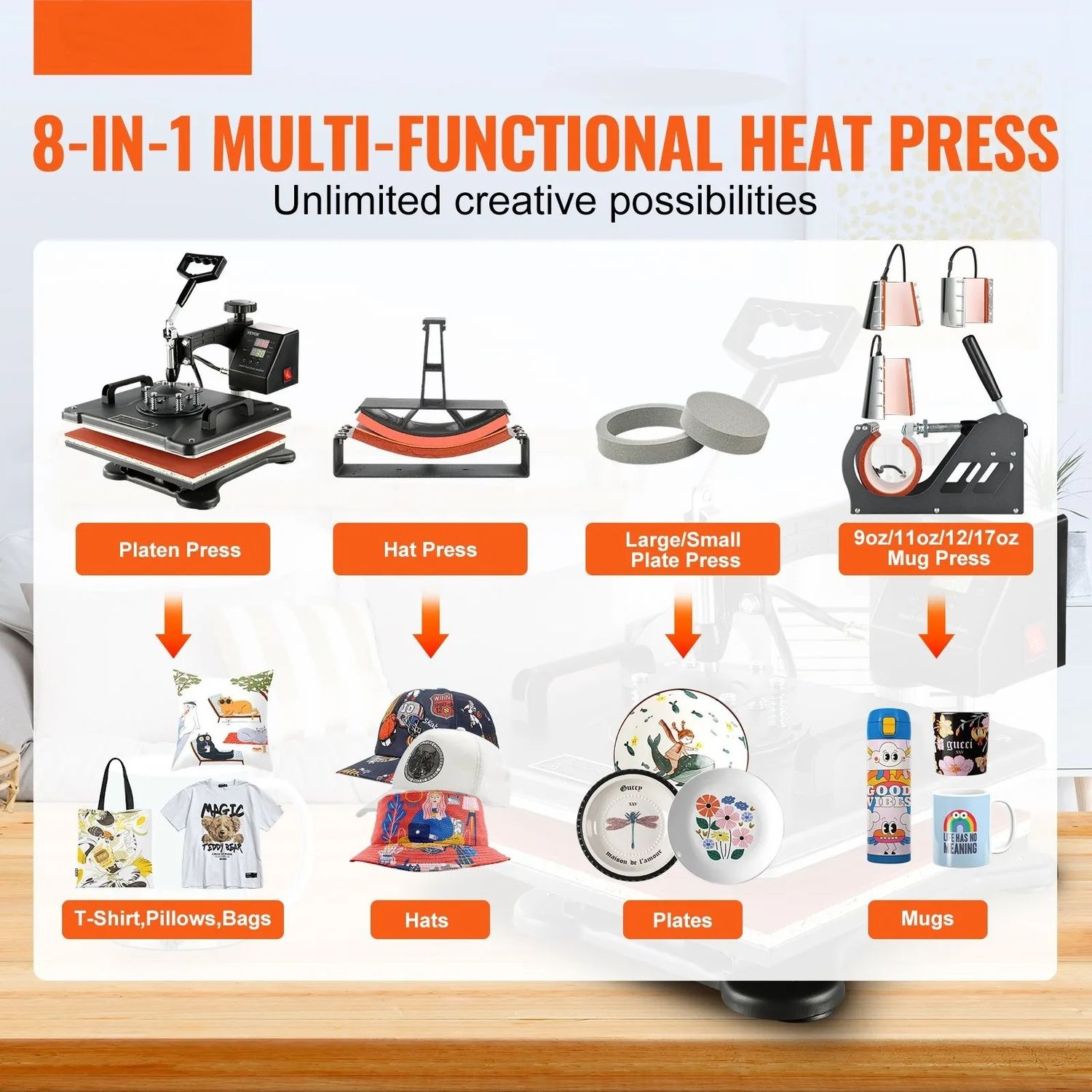 8 in 1 Heat Press Machine 38x30cm T Shirt Mug Sublimation Transfer Machine