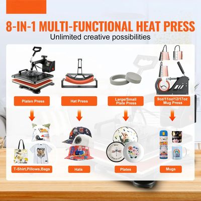 8 in 1 Heat Press Machine 38x30cm T Shirt Mug Sublimation Transfer Machine