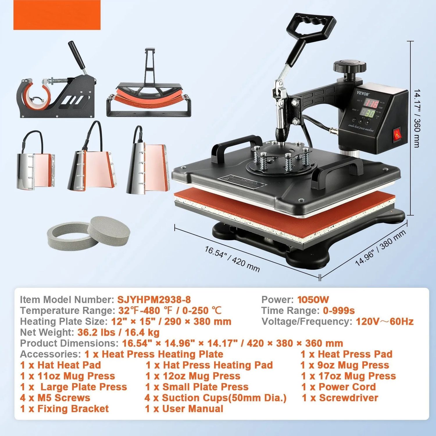 8 in 1 Heat Press Machine 38x30cm T Shirt Mug Sublimation Transfer Machine