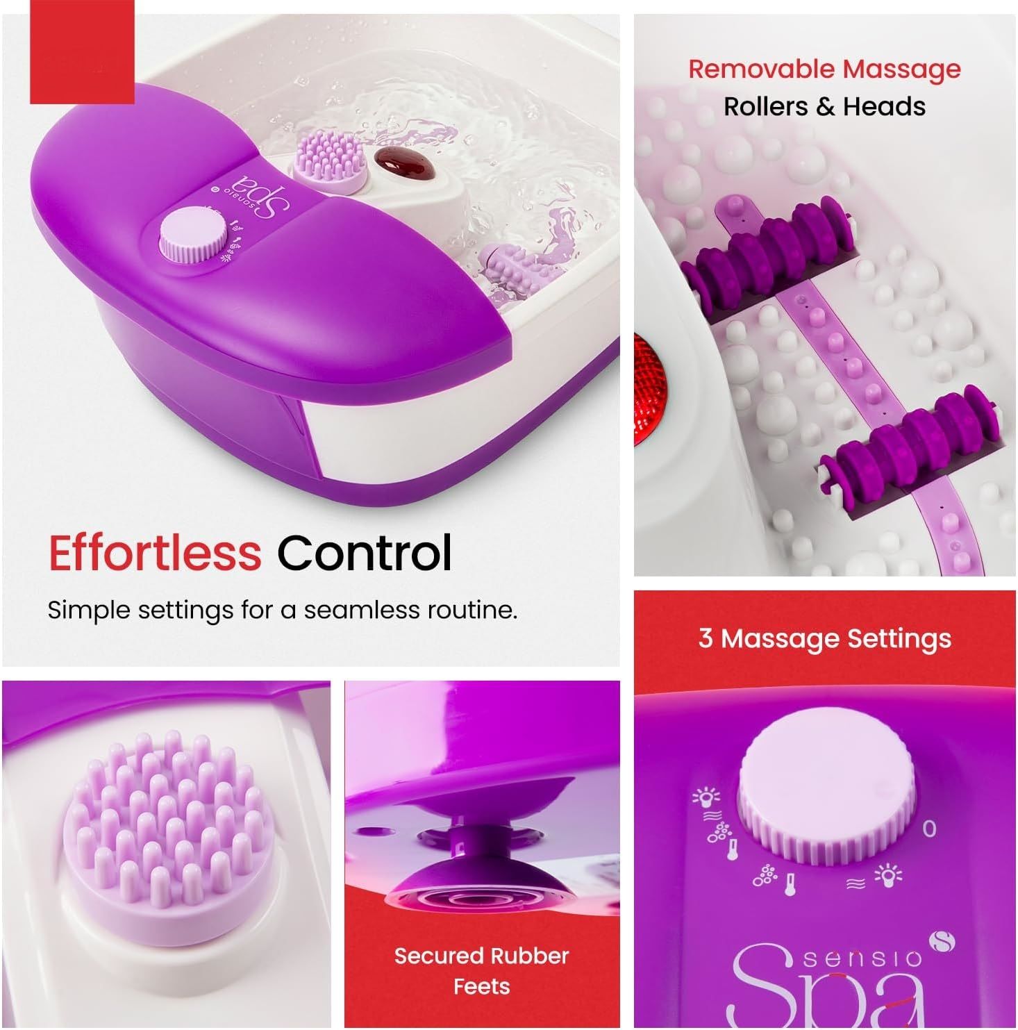 Reflex Zones - Heated Foot Spa Massager with Bubbles &amp; Removable Rollers