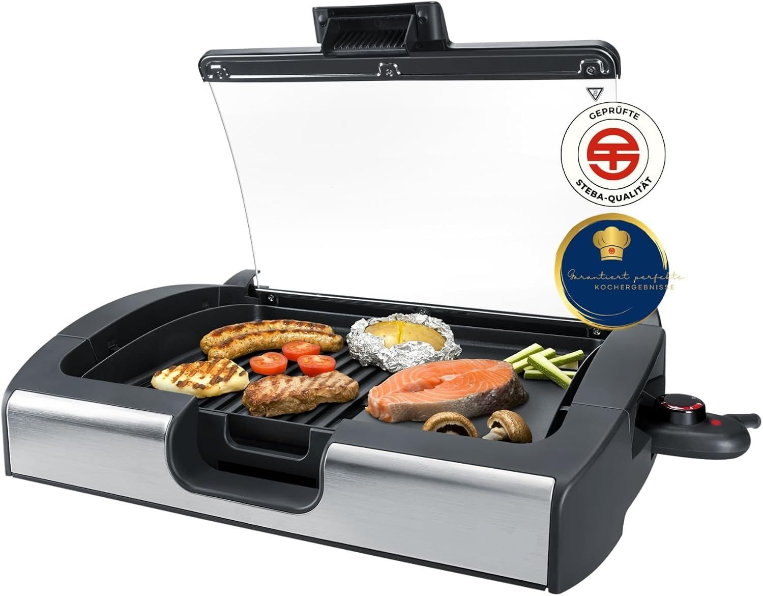 2200W Table Grill Teppanyaki BBQ Electric Grill with Glass Lid