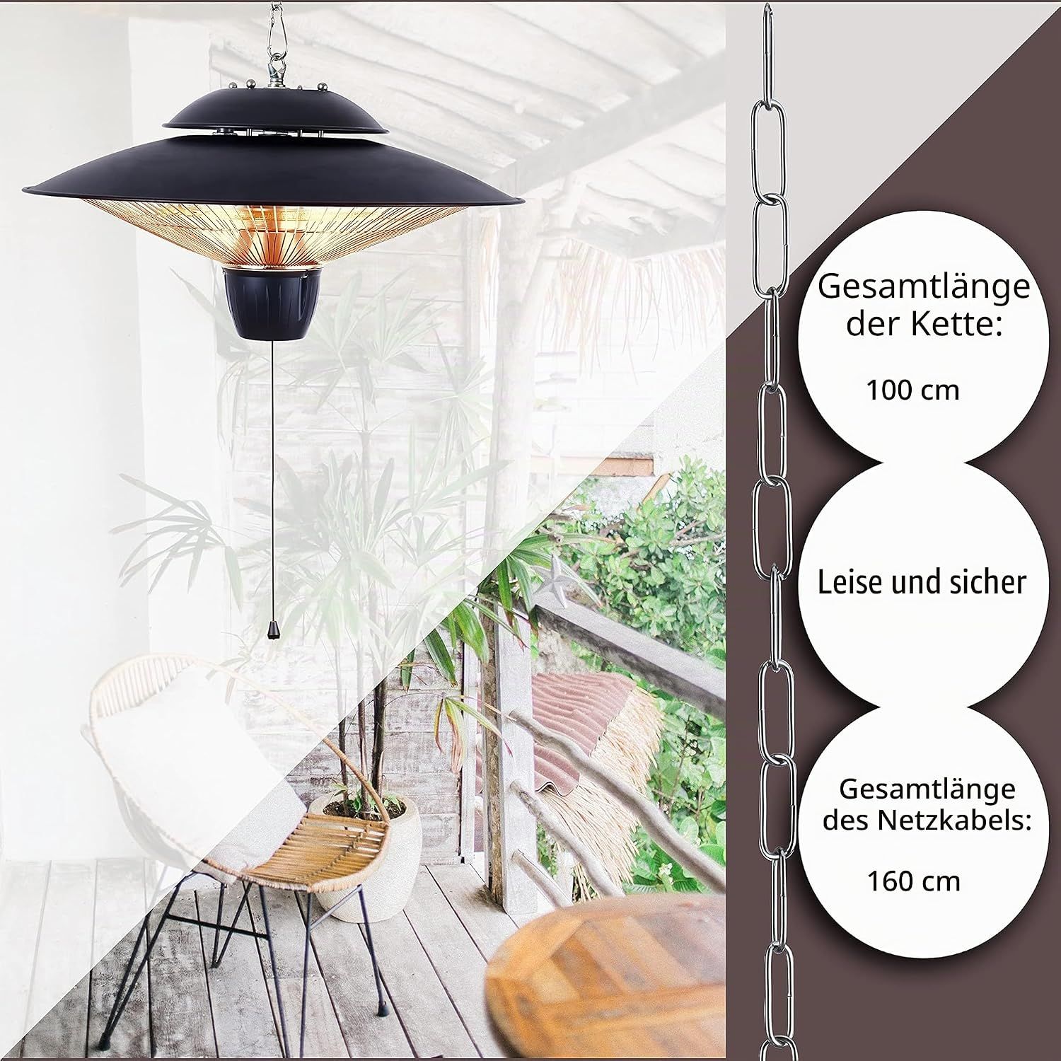 2000W Ceiling Mounted Infrared Patio Heater 2 Heat Settings Outdoor Garden Greenhouse Heater
