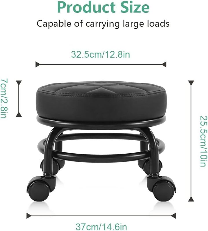 Small Swivel 360° Rolling Garage Stool – Compact Mobile Seat with Faux Leather Cushion