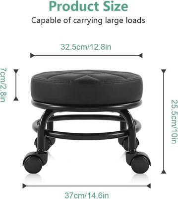 Small Swivel 360° Rolling Garage Stool – Compact Mobile Seat with Faux Leather Cushion