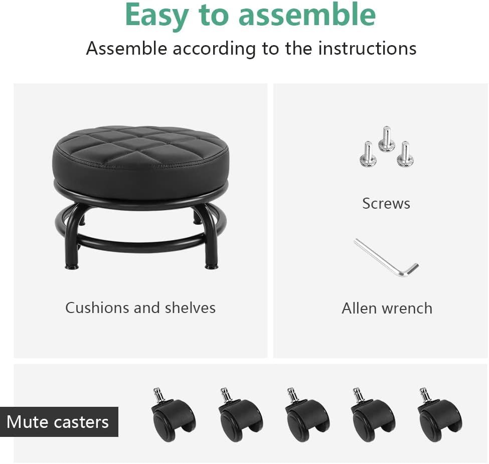 Small Swivel 360° Rolling Garage Stool – Compact Mobile Seat with Faux Leather Cushion
