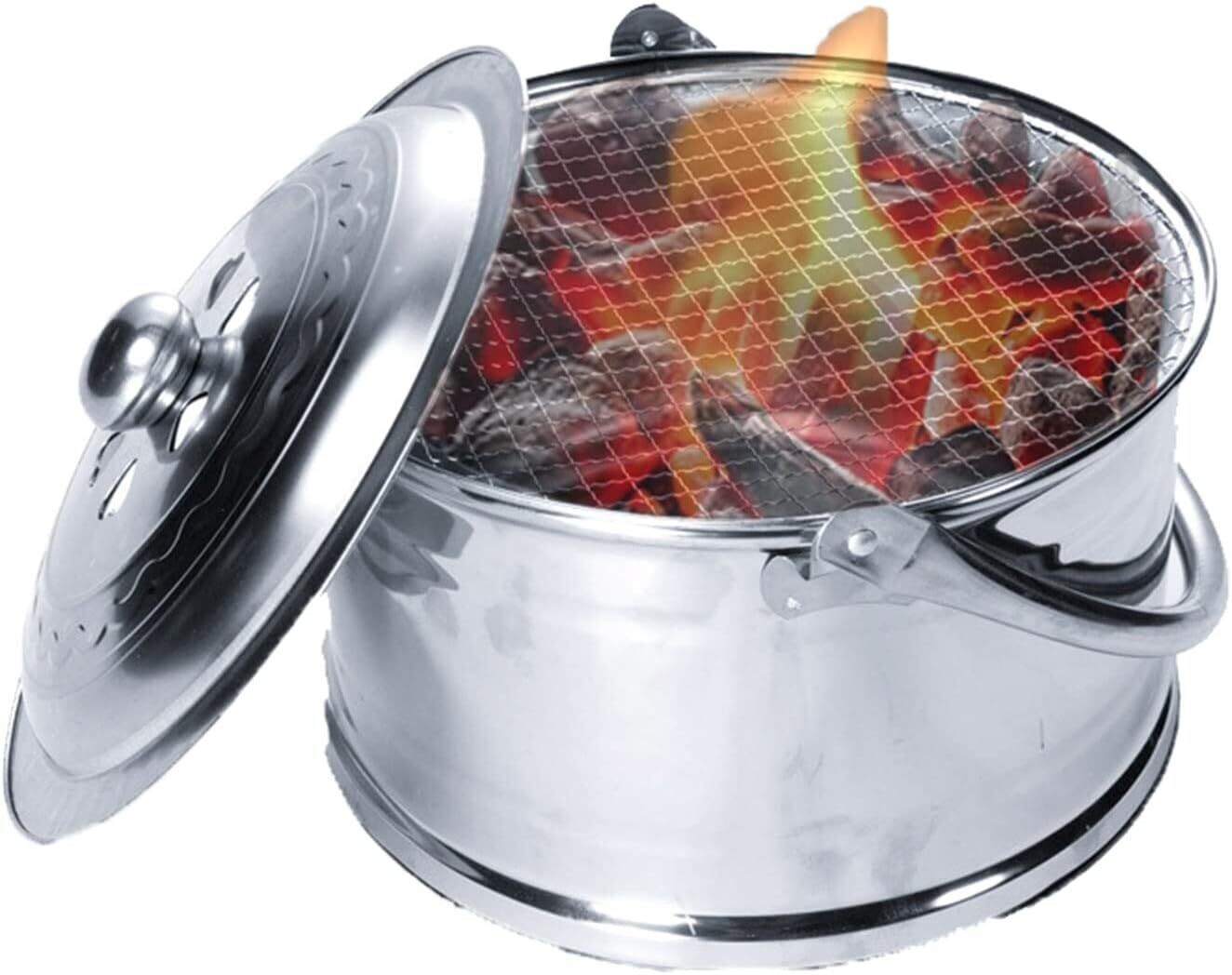 Stainless Steel Brazier Portable Smokeless Fire Pit for Patio - Wood Heater - Charcoal Heater - Indoor and Outdoor Heating, Colour: Silver