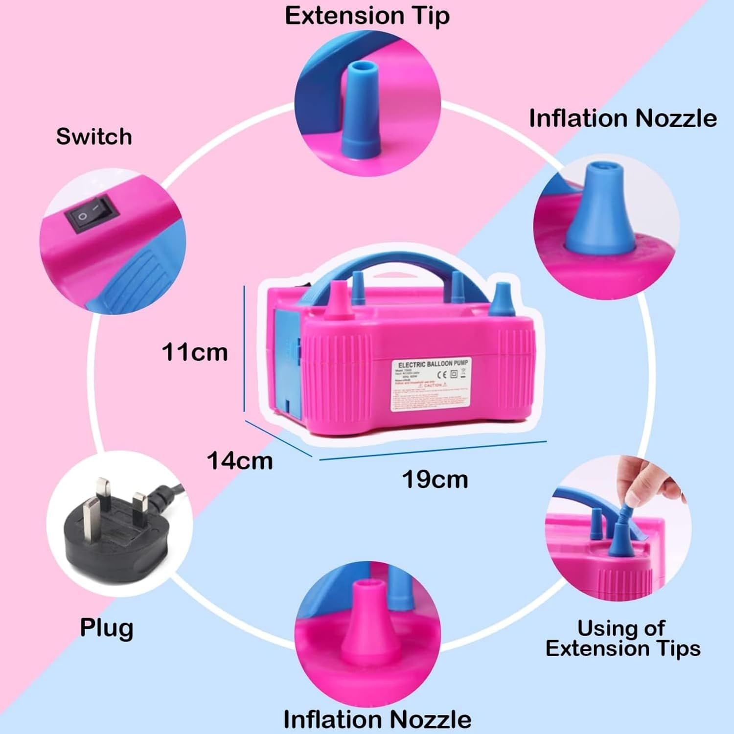 600W Electric Balloon Pump Dual Nozzle Inflator