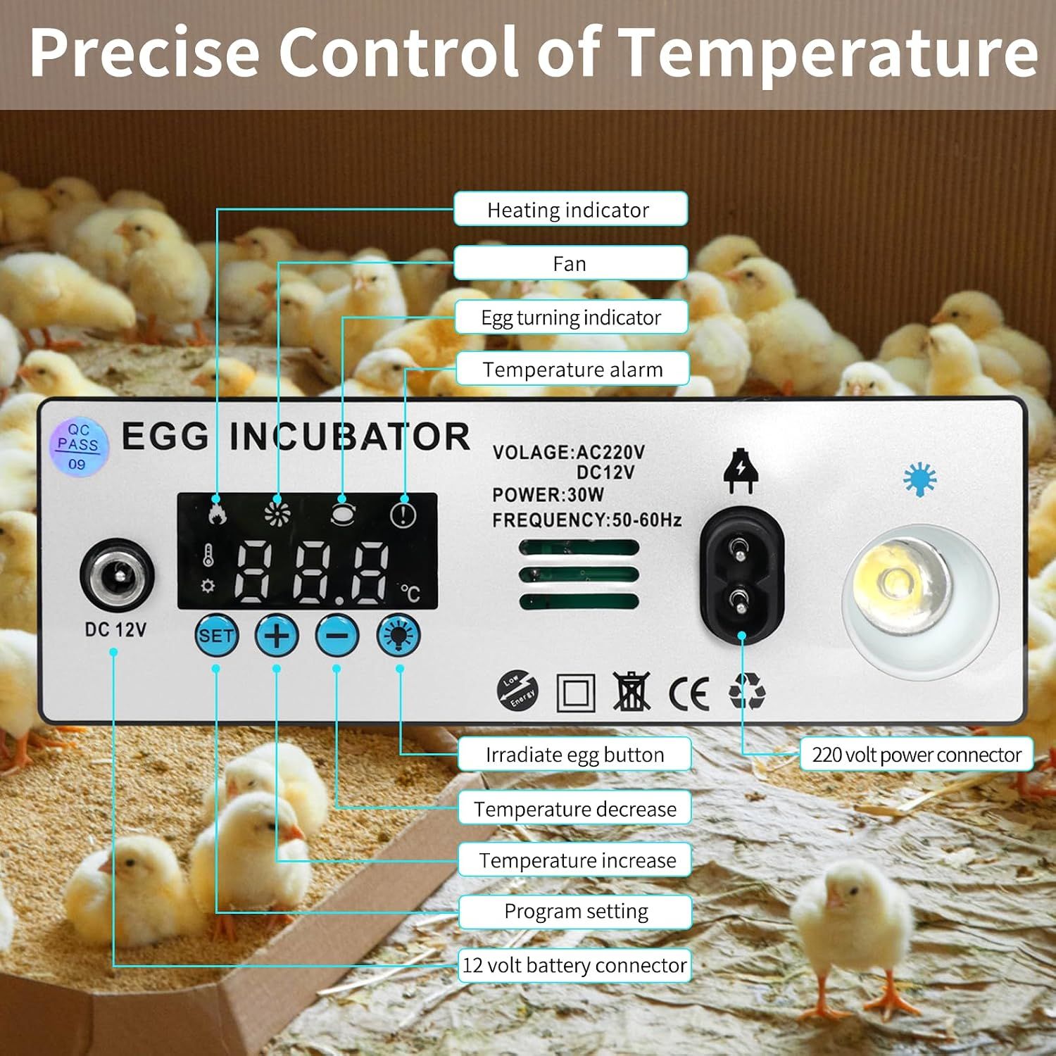 16 Egg Automatic Incubator, Digital Temperature Control &amp; Automatic Egg Turning for Chicken Duck Goose Eggs