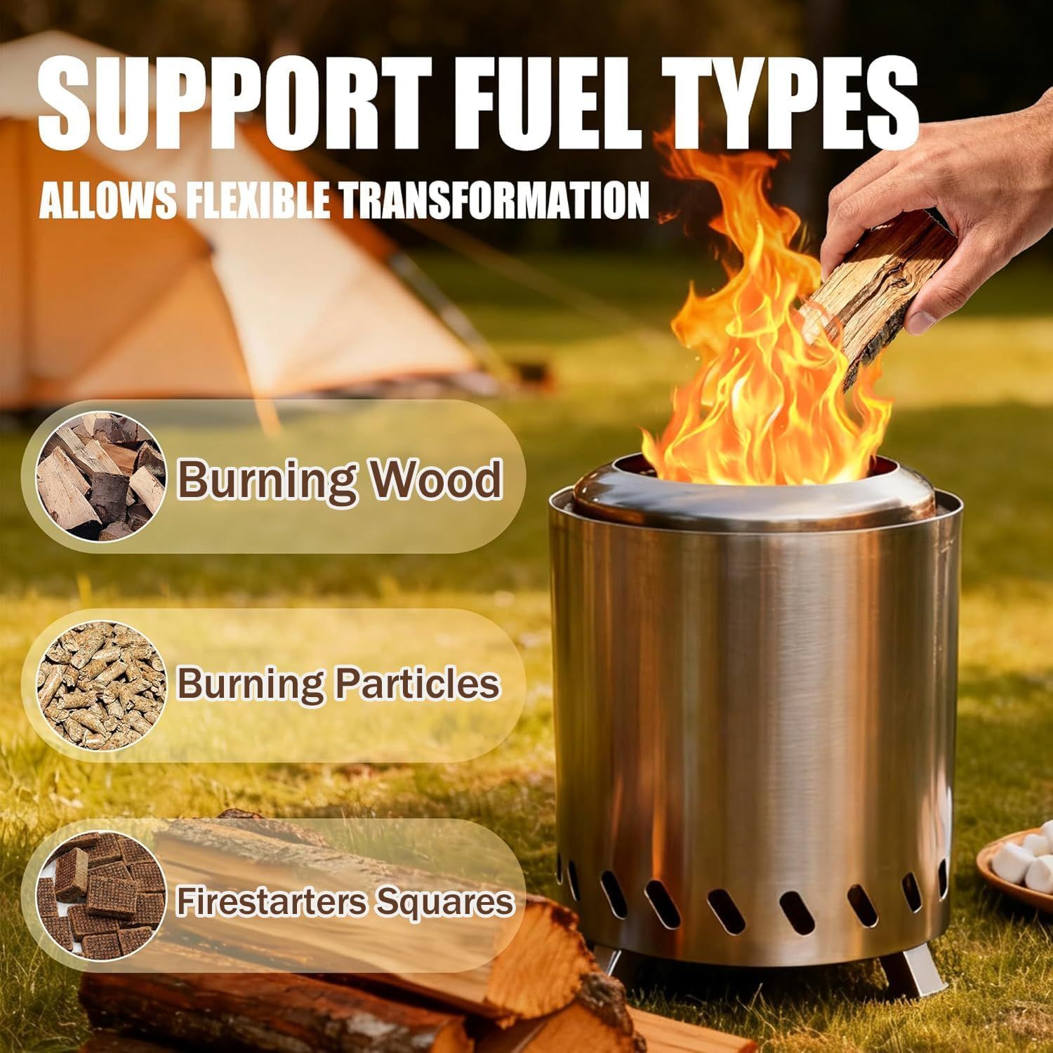 Portable Smokeless Fire Pit Stove Stainless Steel Camping Wood Burner