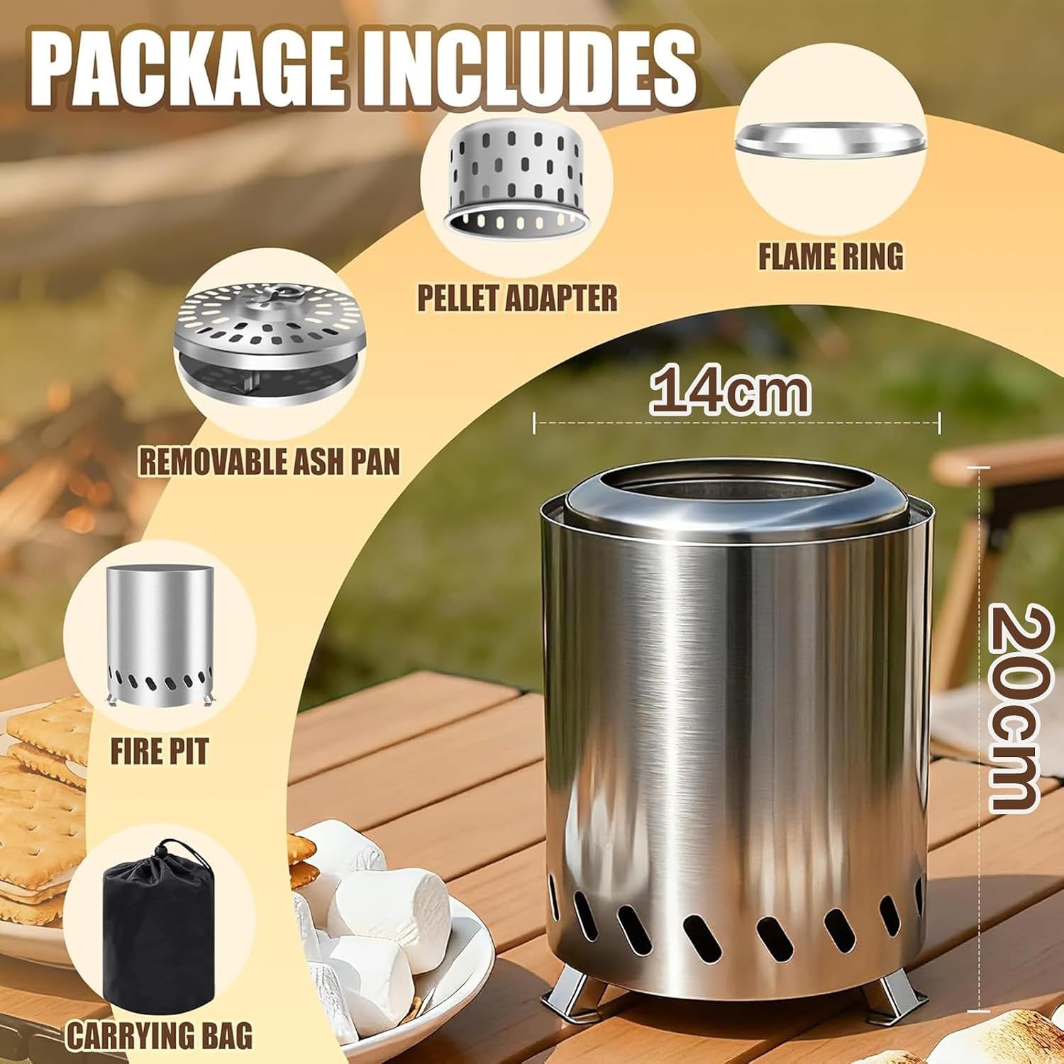 Portable Smokeless Fire Pit Stove Stainless Steel Camping Wood Burner