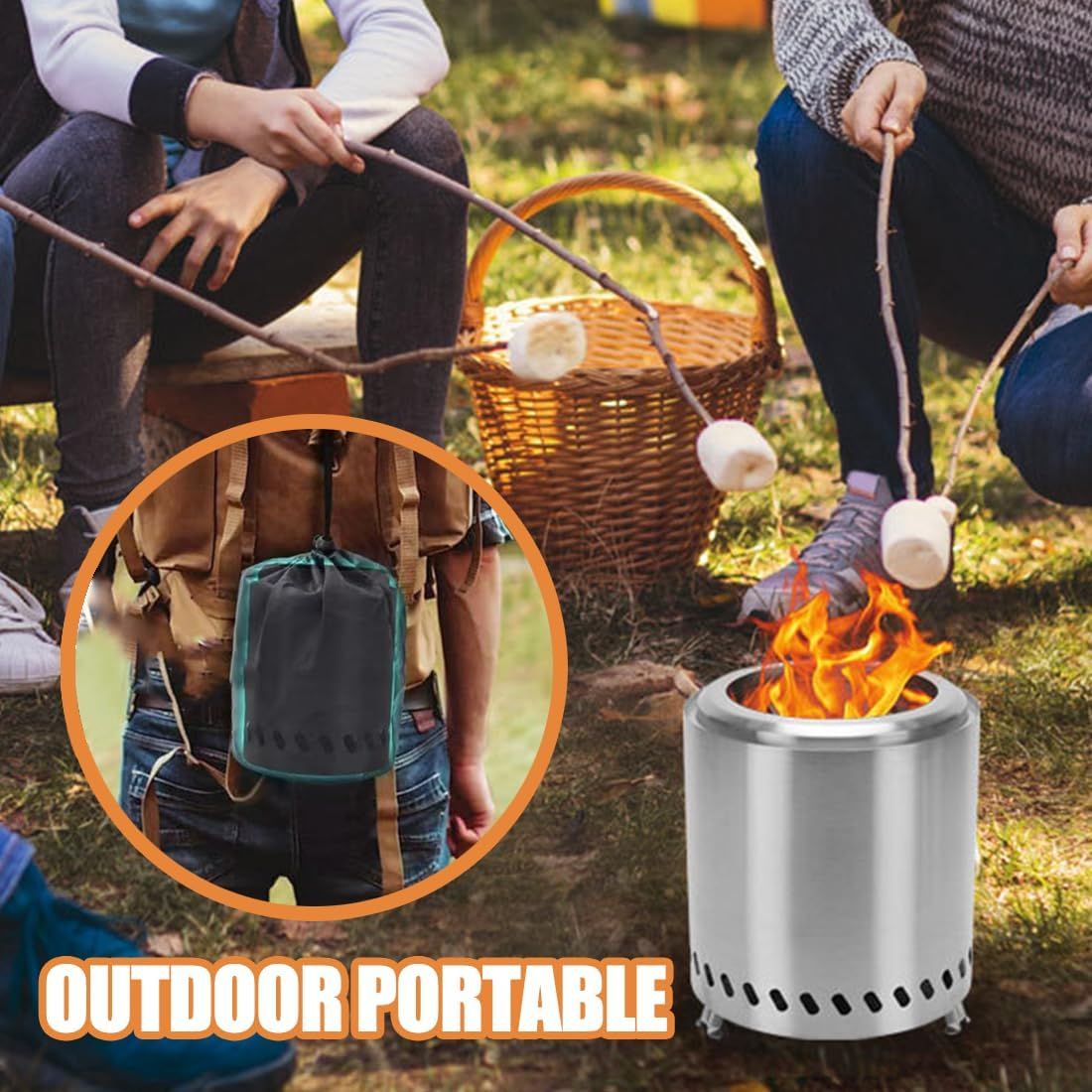 Portable Smokeless Fire Pit Stove Stainless Steel Camping Wood Burner