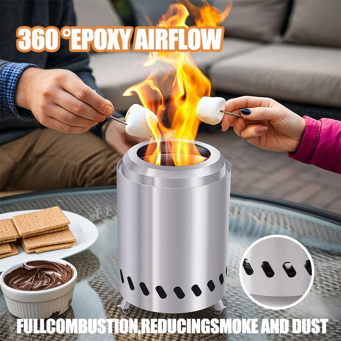 Portable Smokeless Fire Pit Stove Stainless Steel Camping Wood Burner
