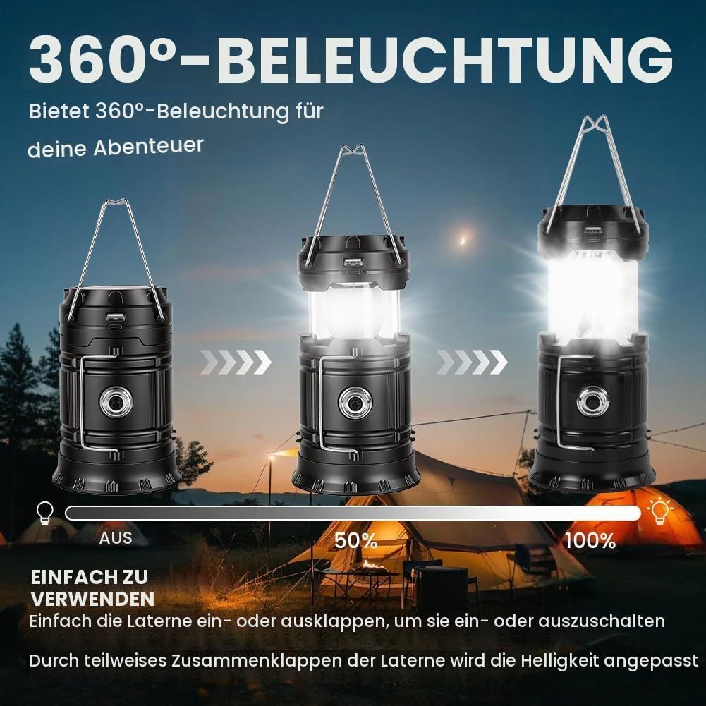 3-in-1 Solar Camping Lantern – Rechargeable LED Lamp, Flashlight &amp; Power Bank