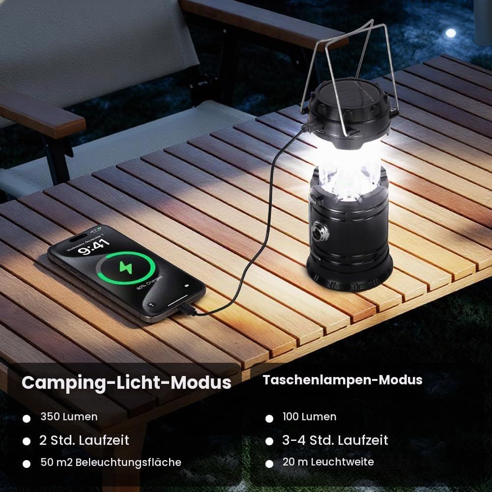 3-in-1 Solar Camping Lantern – Rechargeable LED Lamp, Flashlight &amp; Power Bank