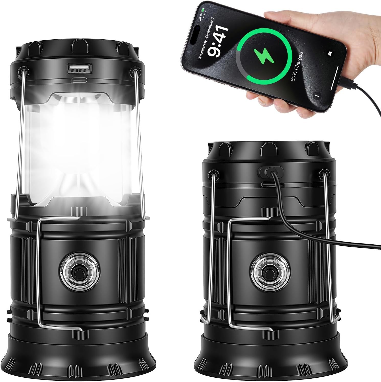 3-in-1 Solar Camping Lantern – Rechargeable LED Lamp, Flashlight &amp; Power Bank