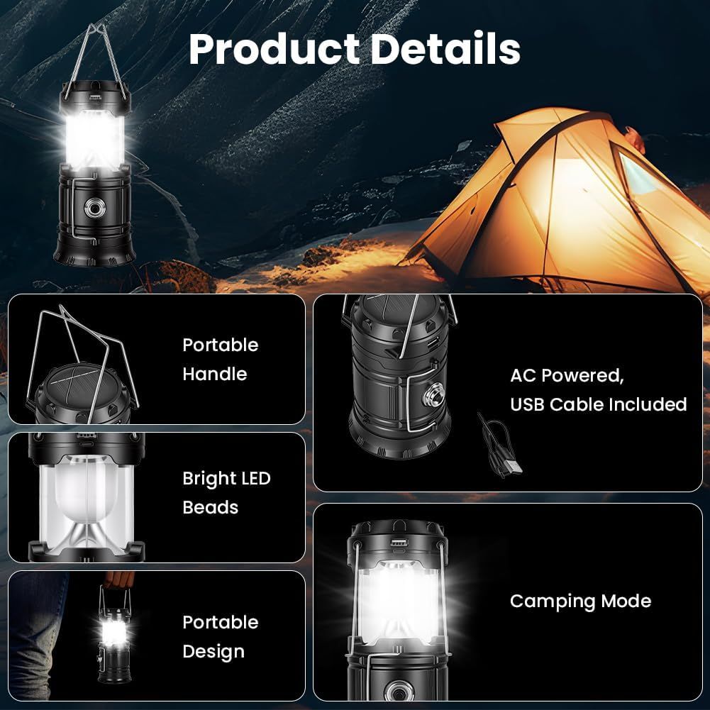 3-in-1 Solar Camping Lantern – Rechargeable LED Lamp, Flashlight &amp; Power Bank