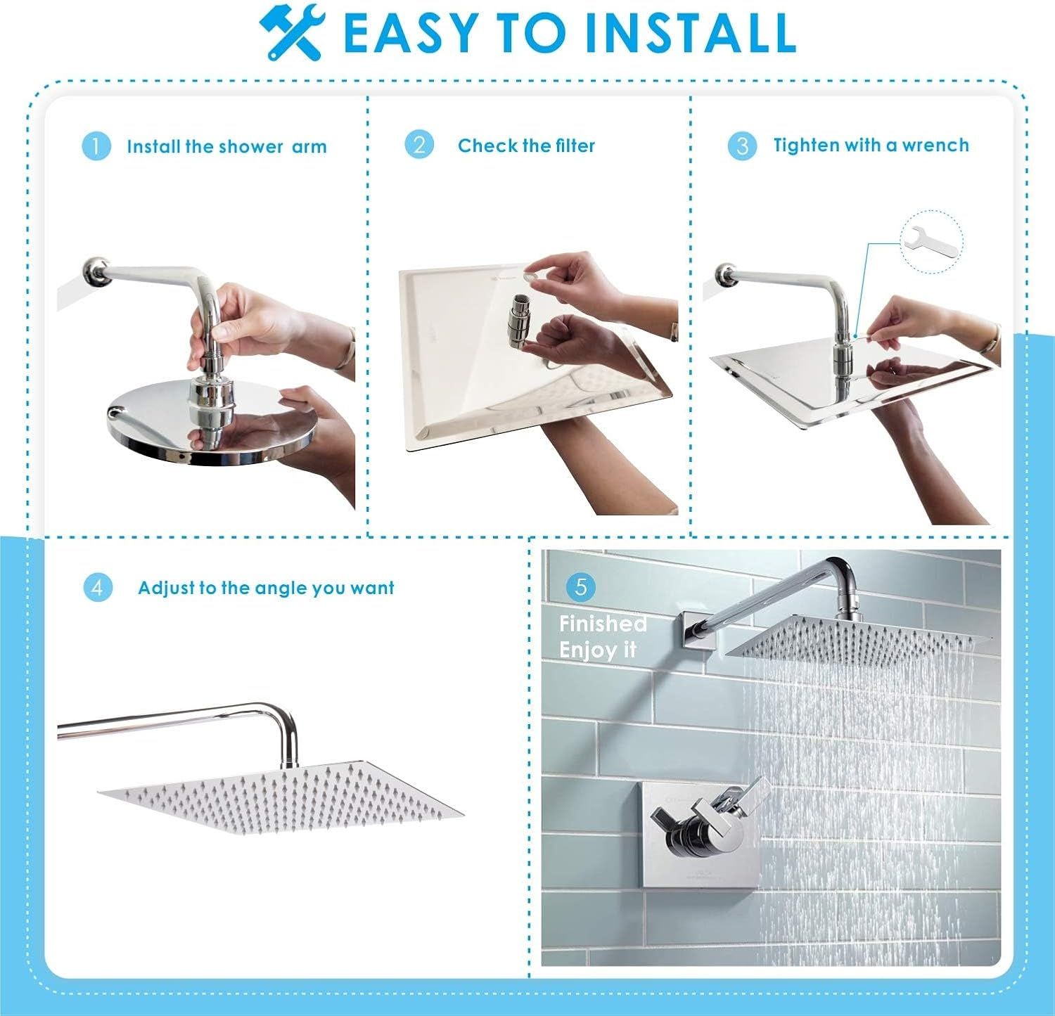 Rain Shower Head 16-Inch Square Chrome – Stainless Steel