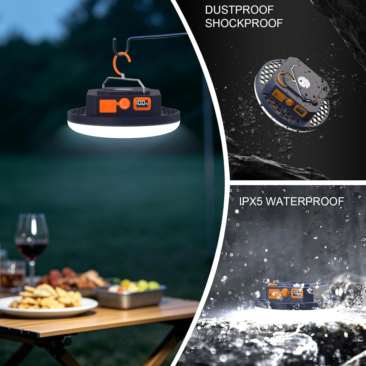Rechargeable LED Camping Lantern 2000 Lumen 9900mAh Battery Emergency Light with Hook