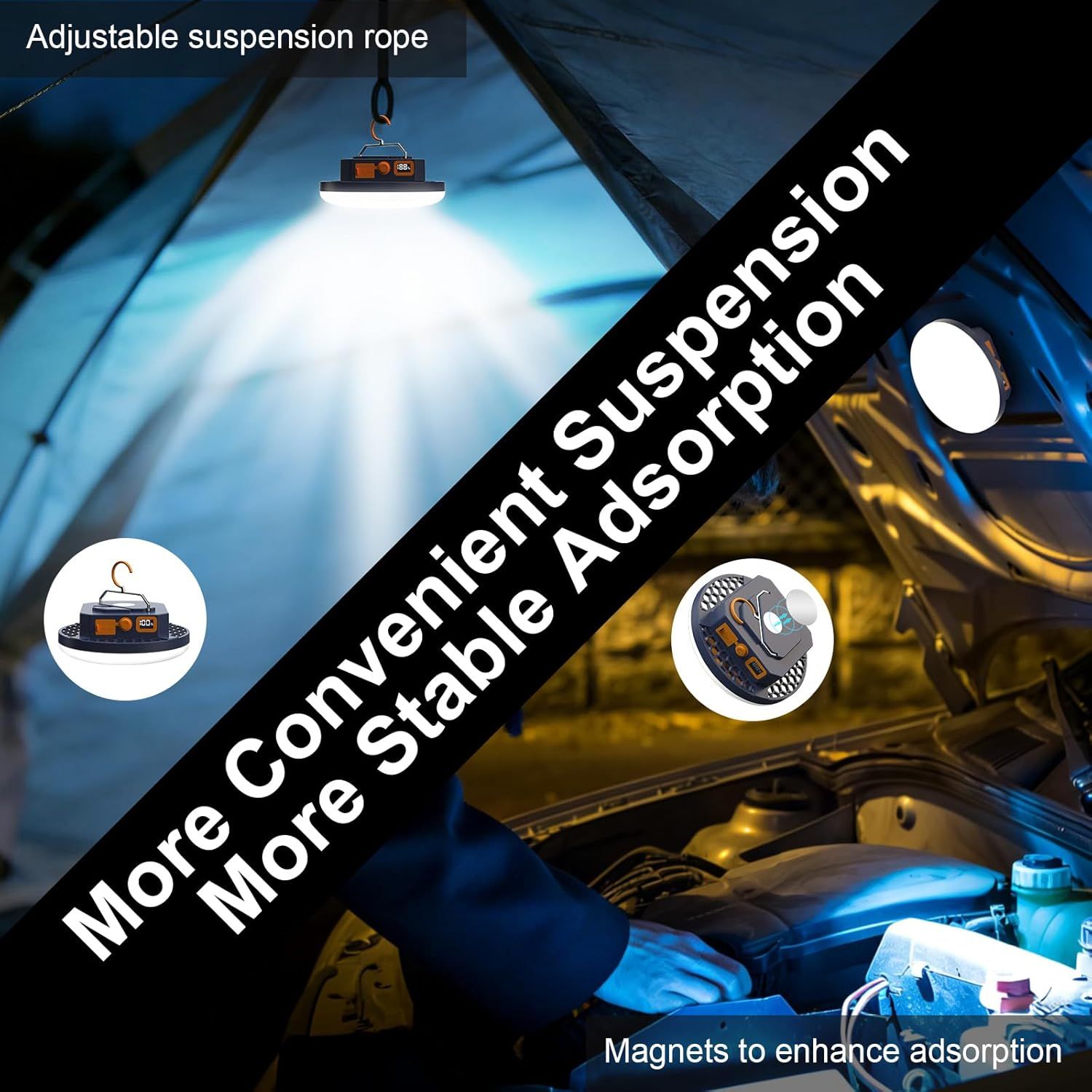 Rechargeable LED Camping Lantern 2000 Lumen 9900mAh Battery Emergency Light with Hook