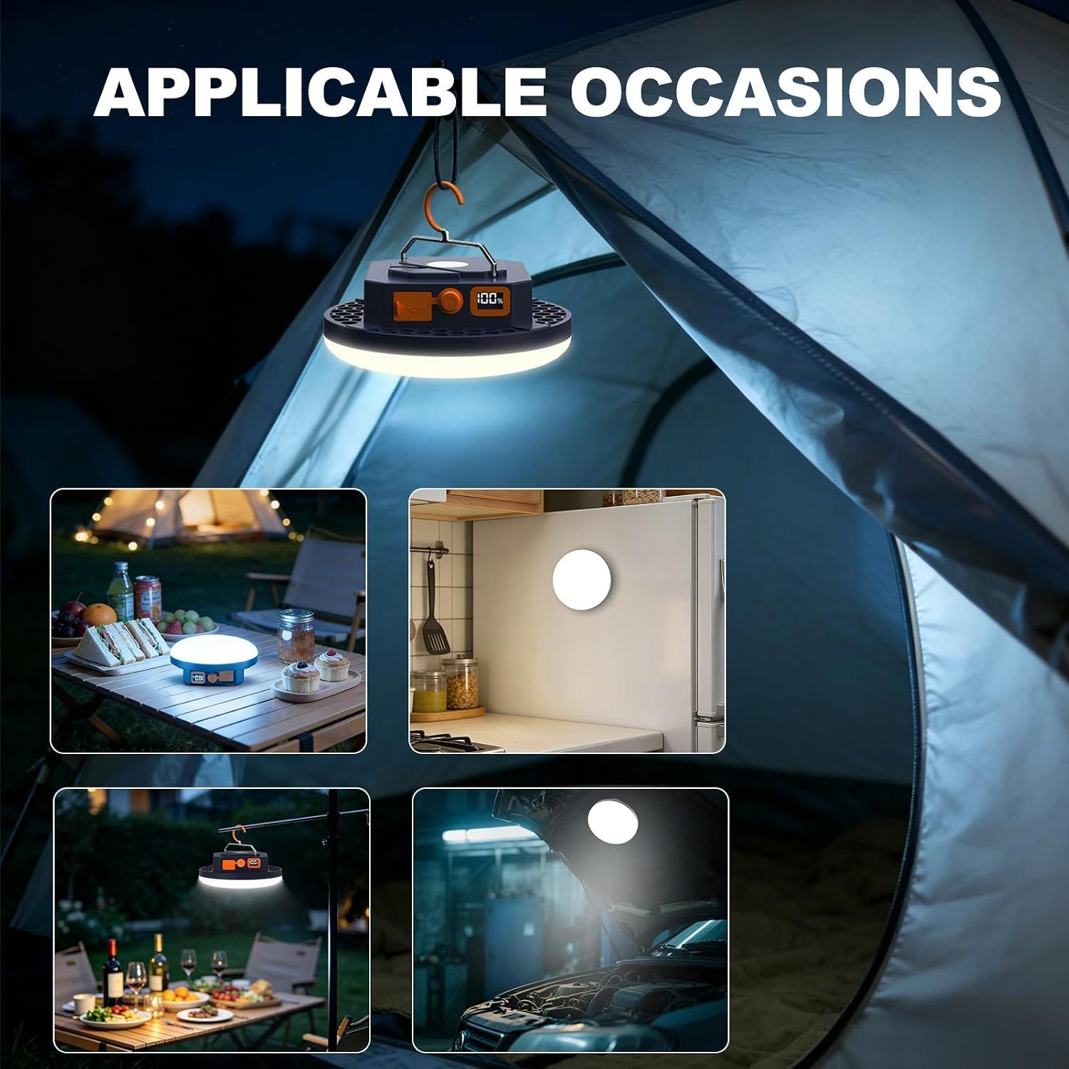 Rechargeable LED Camping Lantern 2000 Lumen 9900mAh Battery Emergency Light with Hook