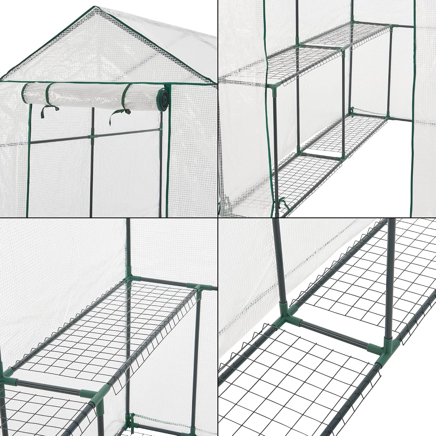 120x186x190cm Walk-In Greenhouse with Shelves PE Cover