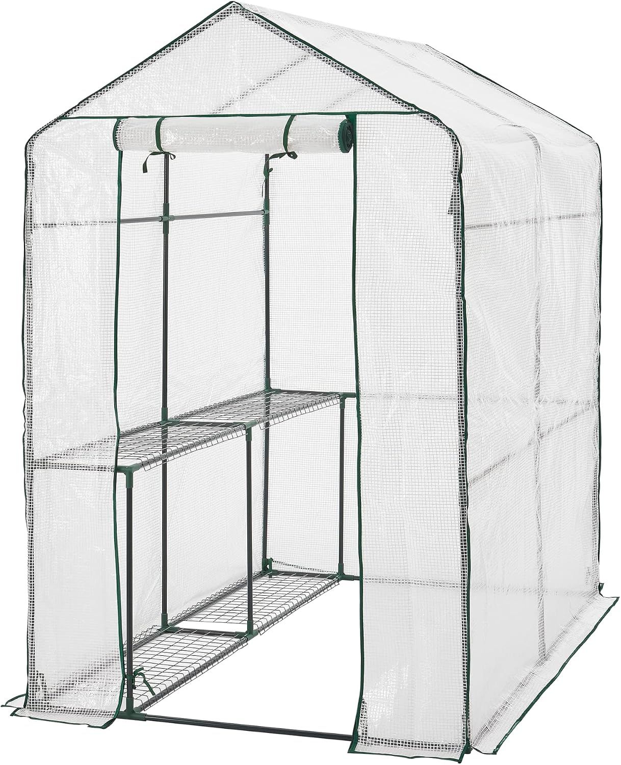 120x186x190cm Walk-In Greenhouse with Shelves PE Cover