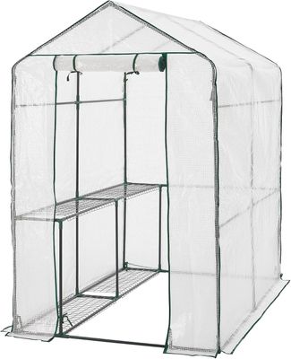 120x186x190cm Walk-In Greenhouse with Shelves PE Cover
