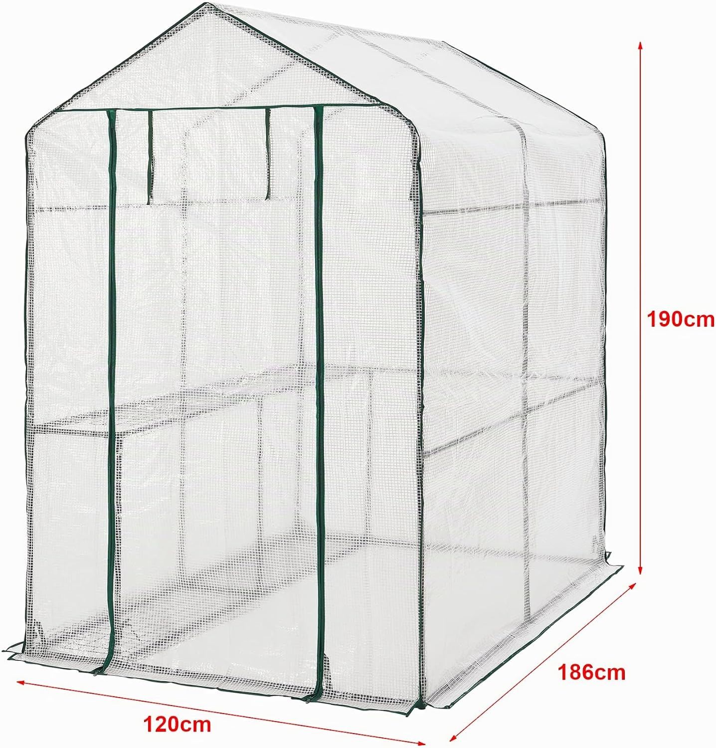 120x186x190cm Walk-In Greenhouse with Shelves PE Cover