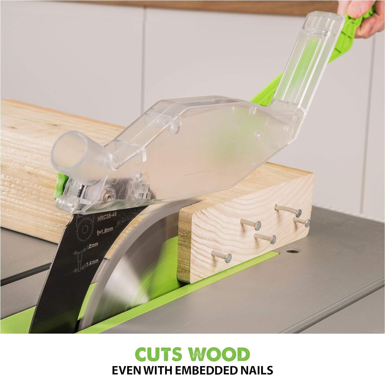 1500W Table Saw with 255mm TCT Blade – Silver/Green, 230V