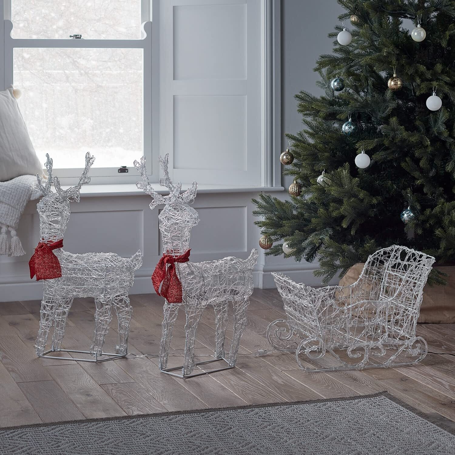 LED Acrylic Reindeer &amp; Sleigh Christmas Garden Decoration with Timer