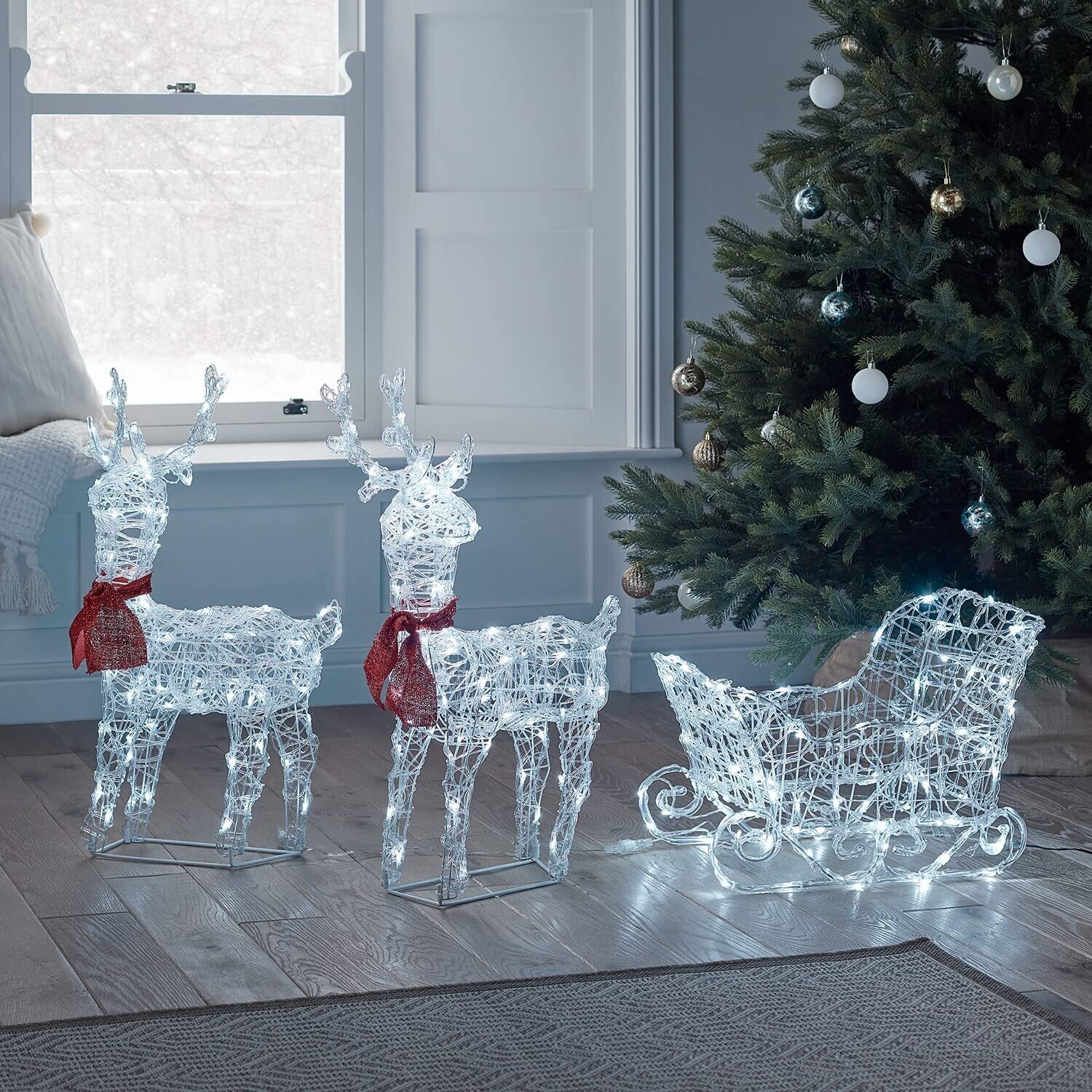 LED Acrylic Reindeer &amp; Sleigh Christmas Garden Decoration with Timer