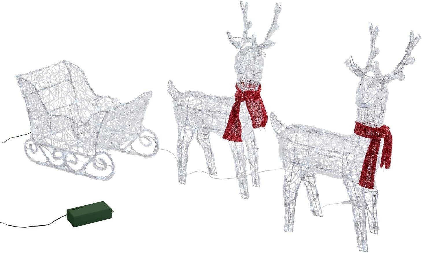 LED Acrylic Reindeer &amp; Sleigh Christmas Garden Decoration with Timer
