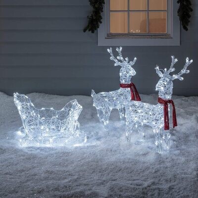 LED Acrylic Reindeer &amp; Sleigh Christmas Garden Decoration with Timer