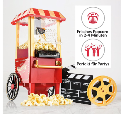 Retro Hot Air Popcorn Maker – 1.9L Oil-Free Electric Popcorn Machine