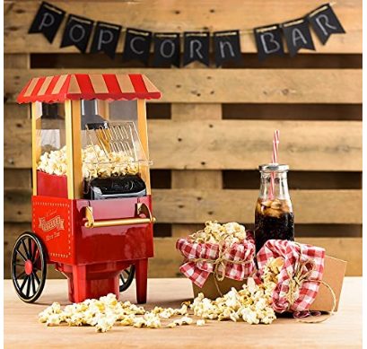 Retro Hot Air Popcorn Maker – 1.9L Oil-Free Electric Popcorn Machine