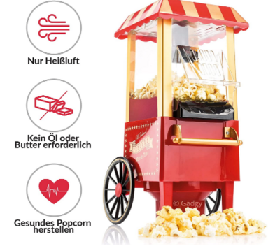 Retro Hot Air Popcorn Maker – 1.9L Oil-Free Electric Popcorn Machine