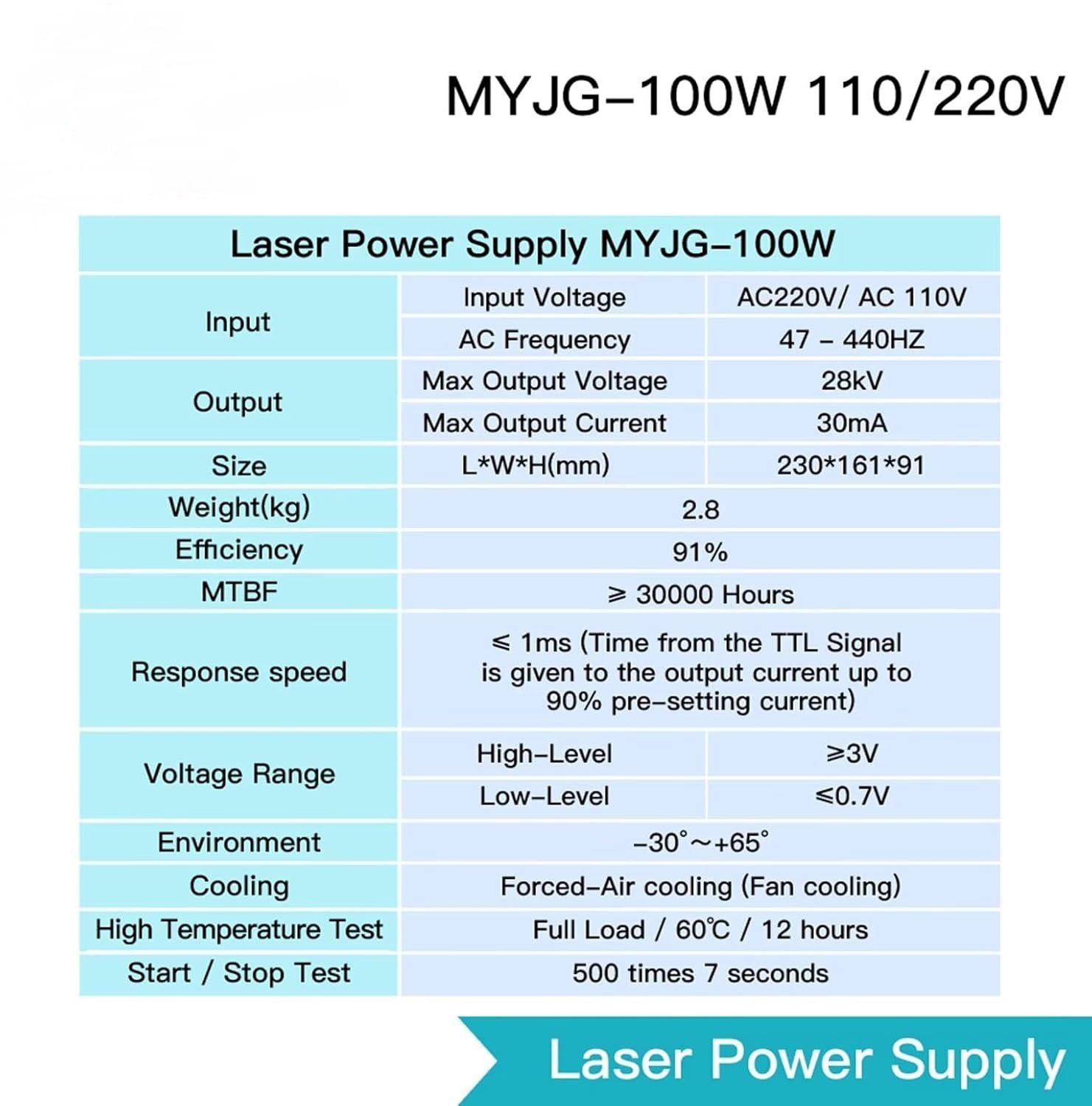 Supplies For Cutting Machine Co2 Engraver 100W 220V CO₂ Laser Power Supply