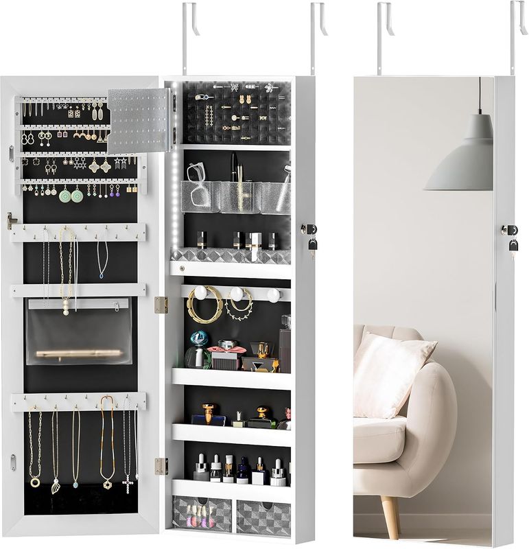 Wall Mounted Jewellery Cabinet with Frameless Mirror