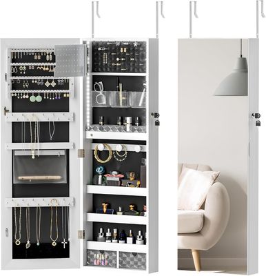 Wall Mounted Jewellery Cabinet with Frameless Mirror