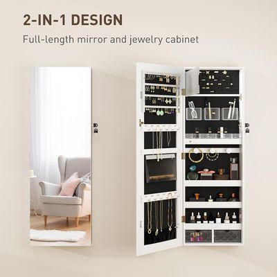 Wall Mounted Jewellery Cabinet with Frameless Mirror