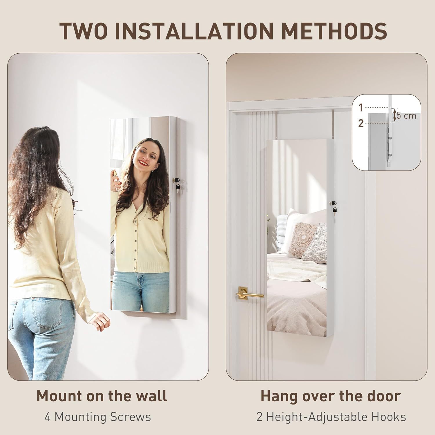 Wall Mounted Jewellery Cabinet with Frameless Mirror