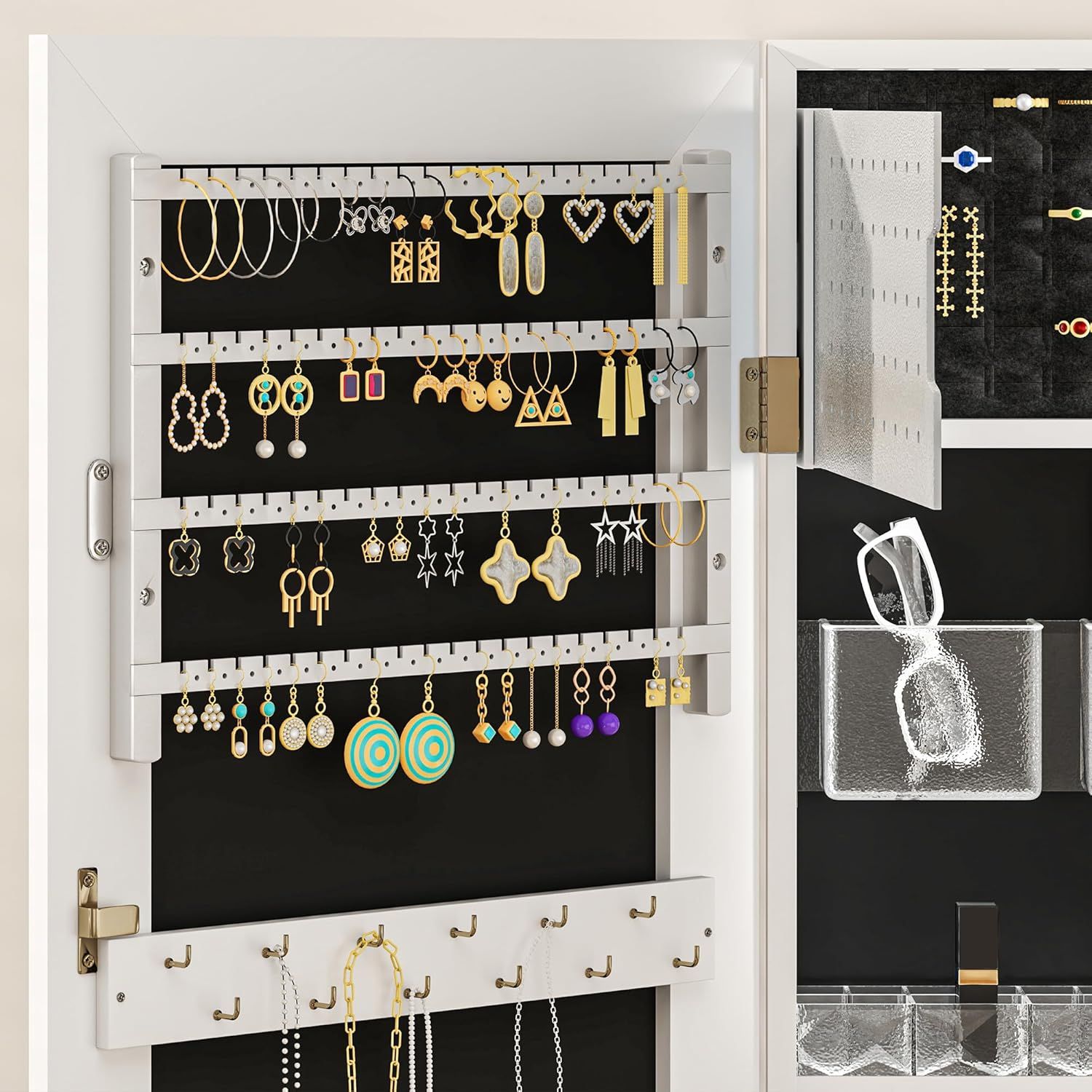 Wall Mounted Jewellery Cabinet with Frameless Mirror
