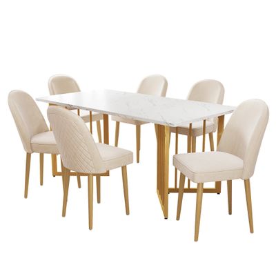 Set of 6 Luxury Velvet Dining Chair with Gold Metal Legs