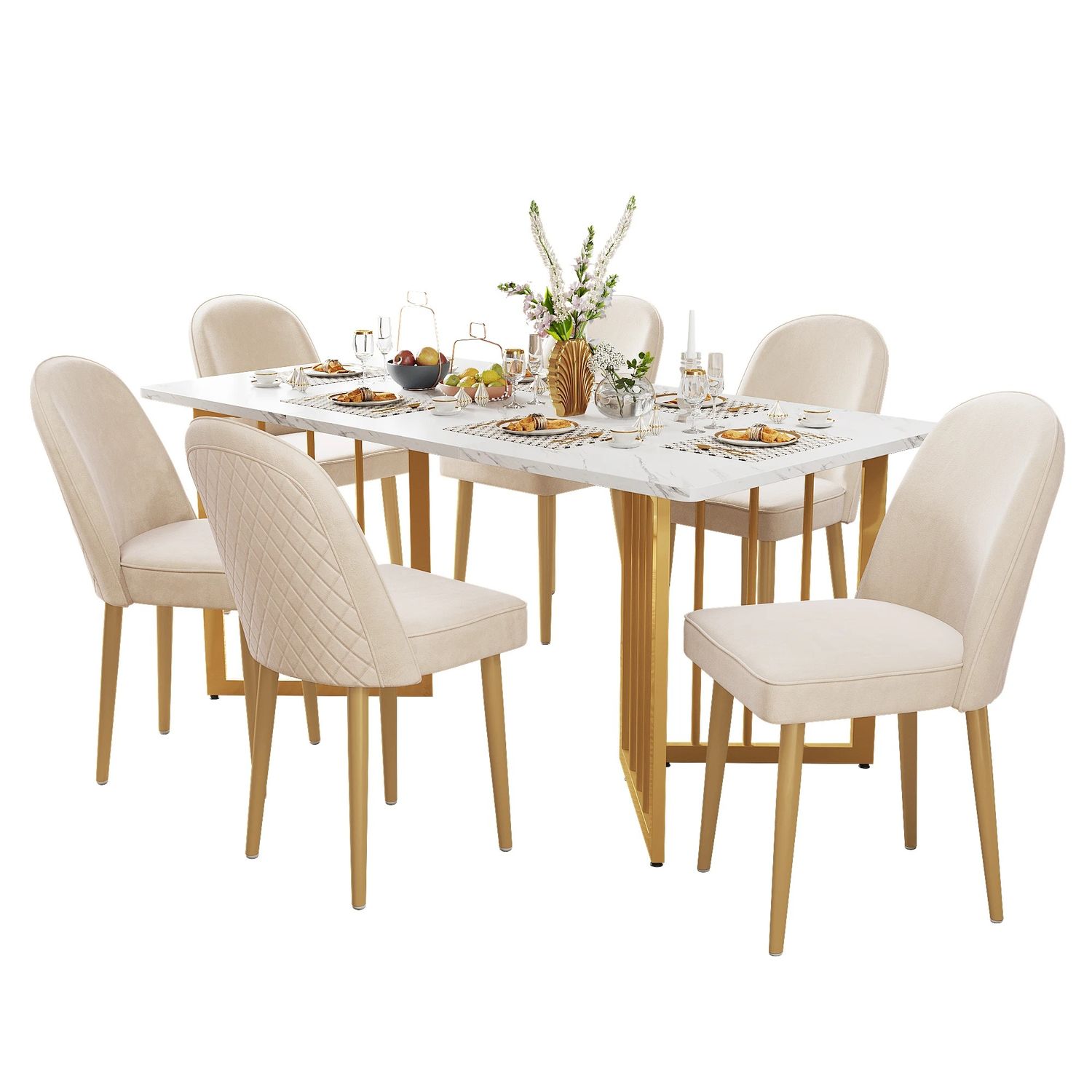 Set of 6 Luxury Velvet Dining Chair with Gold Metal Legs