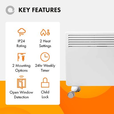 1.5kW Slim Electric Panel Heater Wall Mounted