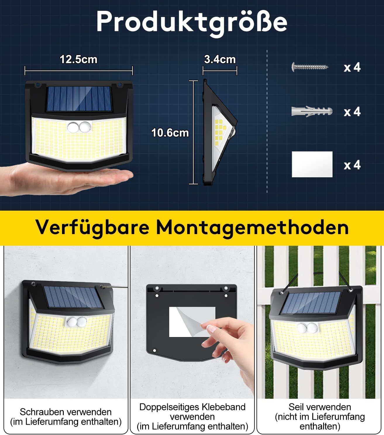 SolarSecurity Lights – 248 LED, 270° Wide-Angle, Motion Sensor &amp; IP65 Waterproof 4 pack