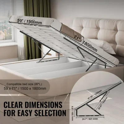 Murphy Bed Lift Mechanism Kit 59x71 Inch Heavy Duty Wall Bed Hardware