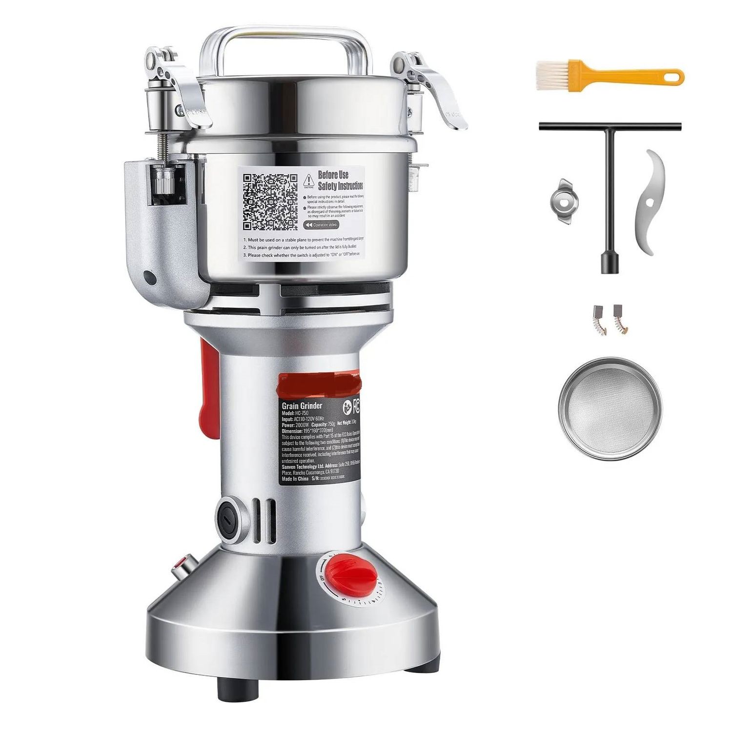 300g Electric Grain Mill Grinder 1500W Stainless Steel Powder Machine